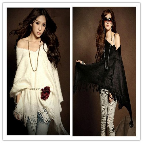 New arrival European Ruili  Elegant Villus Four solid Color Cape Coat Tassels lady Shawls
