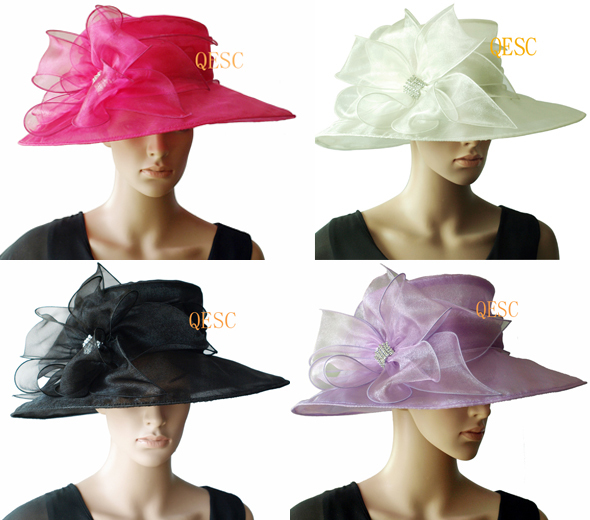 New arrival,Fashion crystal organza hat with organza loops and rhinestone,wholesale price,4colours,10pcs/lot,FREE SHIPPING