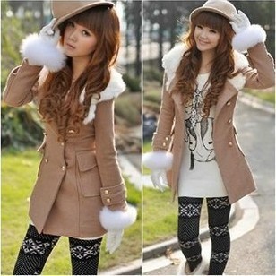 New arrival fashion elegant double gold buckle large lapel with a hood slim woolen trench outerwear