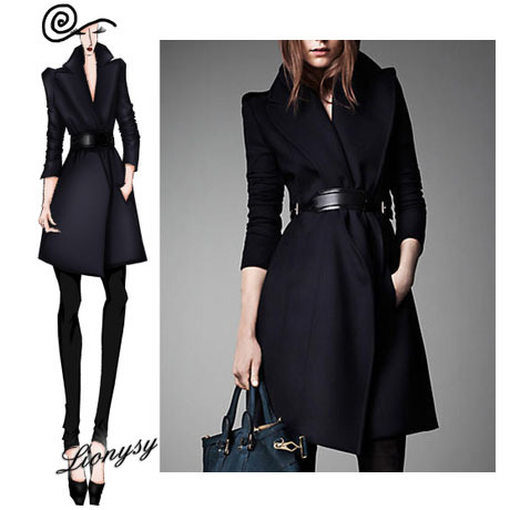 New arrival Fashion Flannel Women winter long Trench ladies Coat  large Turn Down Collar Windproof  Outdoor Wear LC0517