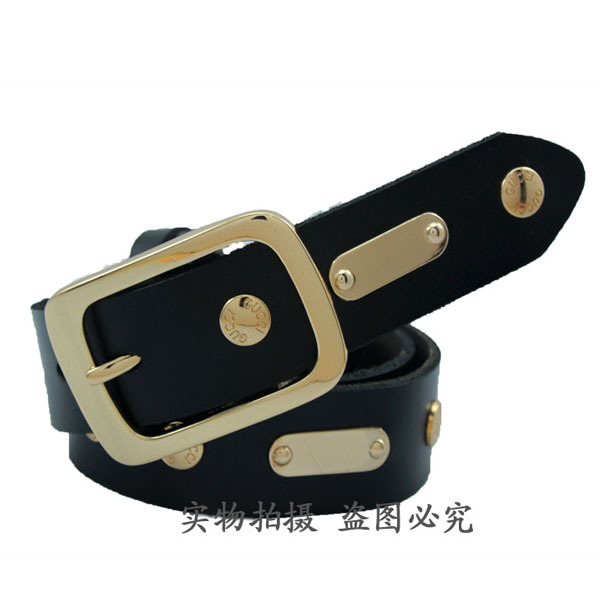 New arrival fashion personality rivet cowhide strap Women genuine leather strap nvchen buckle belt (BL007)