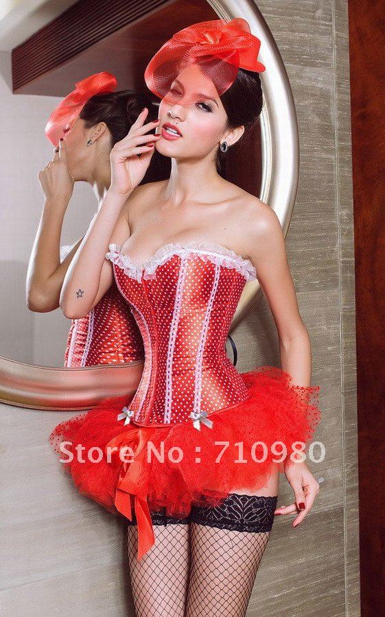 New Arrival Fashion Red Dot Overbust Sexy Corset Lingerie With G-string L05009