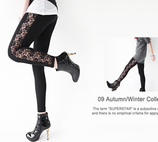 New arrival fashion sexy 100% cotton faux leather lace rose ankle length legging 2