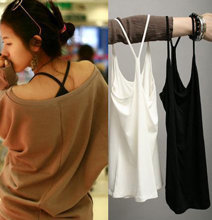 New arrival fashion sexy slim casual all-match 100% cotton rib knitting y long design spaghetti strap vest 389 70g