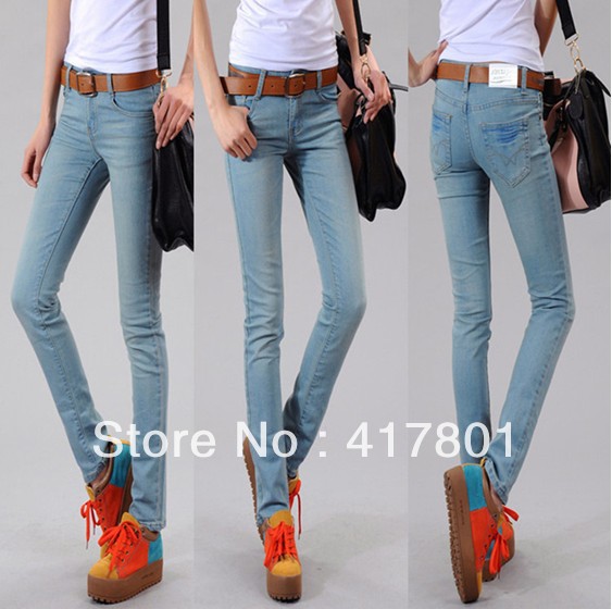 New Arrival fashion Woman's Spring Autumn Sexy Skinny Jeans trousers 26/27/28/29/30/31 size  light blue  Color Free Shipping