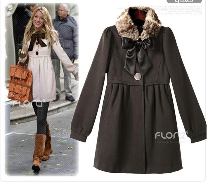 new arrival fashion women's winter woolen trench, fur collar outerwear overcoats jackets free shipping W428