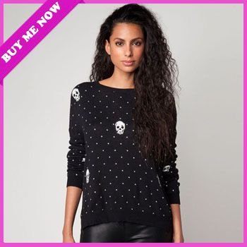 New Arrival Fashion Women Skeleton Dot Long Sleeve Pullover Knitted Sweater CHristmas Gift Free  Shipping