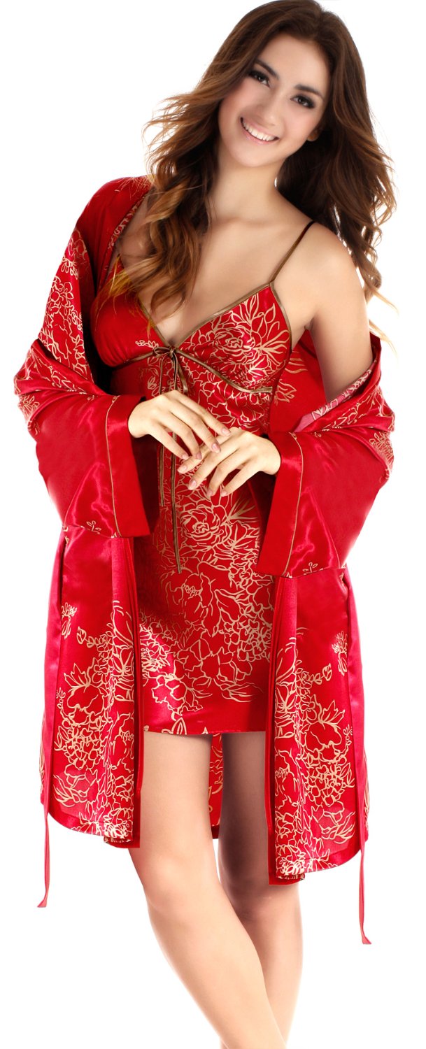New Arrival faux silk Sleepwear Women's Red Hot sale Robe Nightgown Free Shipping