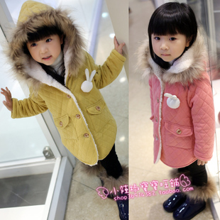 New arrival female child slim with a hood solid color thickening windproof plus velvet with a hood cotton-padded jacket