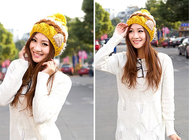 New Arrival Female Knitting Wool Warm Hat Women bowknot  Knitted Hat,free shipping