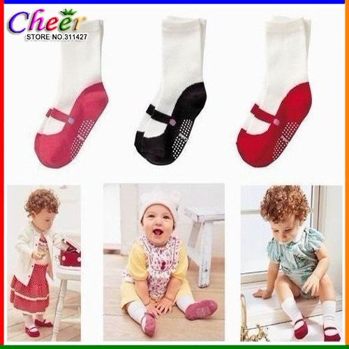 New arrival!Free Shipping+40Pairs/lot baby's Anti-slip In tube shoes Socks toddler's COMBI red black dispensing ballet