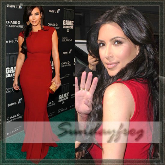 New Arrival Free Shipping Custom Made Kim Kardashian Sexy Mermaid Trumpet Chiffon Satin Red Carpet Celebrity Dress