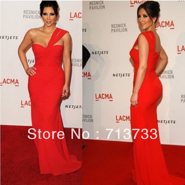 New arrival!Free shipping!one-shoulder sheath weep train sexy evening dress celebrity dress