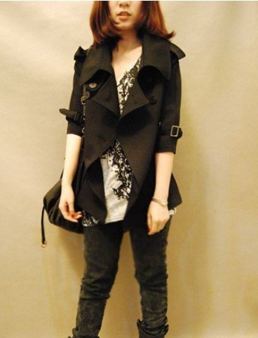 New arrival Free shipping Wholesale Korean fashion 2012 Black Double Breasted  trench coat for women