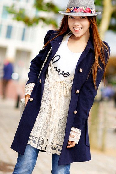 New arrival Free shipping Wholesale Korean fashion 2012 Double Breated Long trench coat for women outwear
