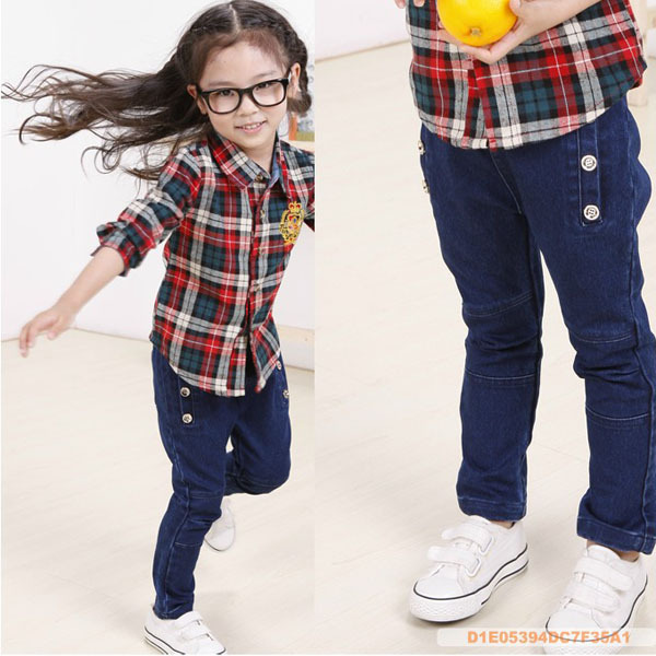 New arrival,girl casual jeans,baby button pants kids jeans pants,children clothing,50400