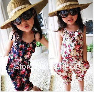 New Arrival girl's summer suspender pant girl's flower Jumpsuits baby overalls girl trousers children loose pants 5pcs/lot