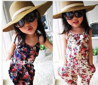 New Arrival girl's summer suspender pant girl's flower Jumpsuits baby overalls girl trousers children loose pants 5pcs/lot
