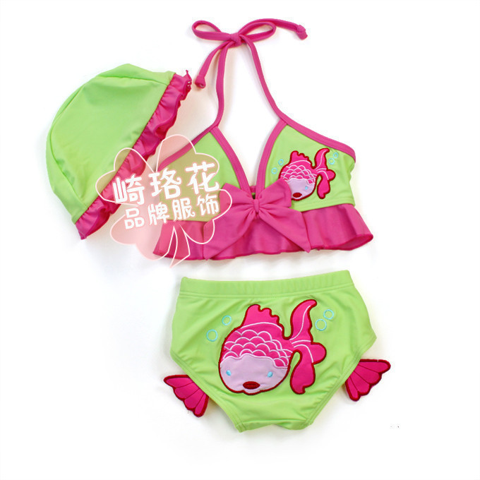 New arrival girls clothing bikini swimming trunks swimwear swimming cap child triangle set beachwear