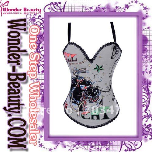 New arrival Grey pattern corset spaghetti strap sexy corset  high quality competitive price best service free shipping
