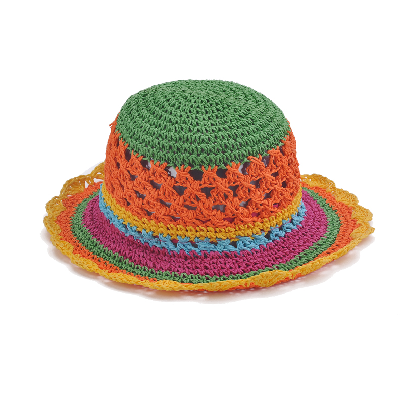 New arrival hat female summer straw braid hat multicolour ruffle hem cutout bucket hat colorful summer