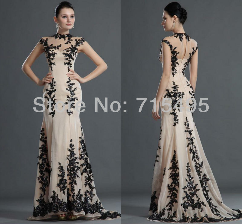 New Arrival High Neck Lace Applique Beading Chiffon Evening Dress Evening Gown 2013