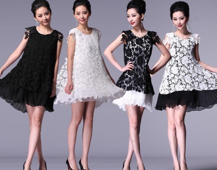 New arrival high quality OL's lace outside chiffon dress,embroidery lace flower pleated dress,free shipping,007