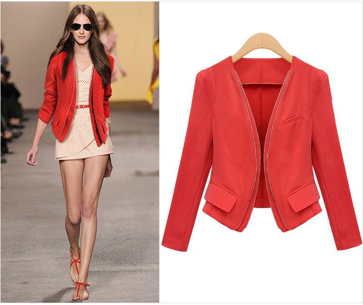 New arrival High street women candy classic costume/double zip,long sleeve suit career jacket/red black women winter coat