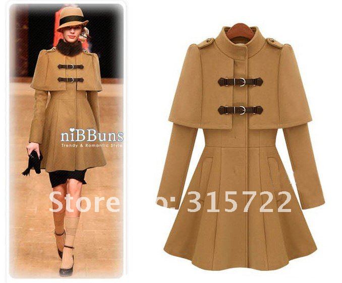 new arrival hot Korean winter coat sweet leather buckle slim cape cloak woolen overcoat  S,M,L,XL  L-014