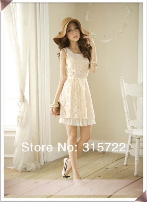 new arrival hot lady fashion pearl collar lace dress keorean sweety skirt M,L A-036