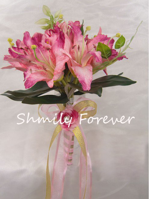 New arrival Hot Pink Lily Simulation flower bouquet,Bridesmaid Wedding Bouquets