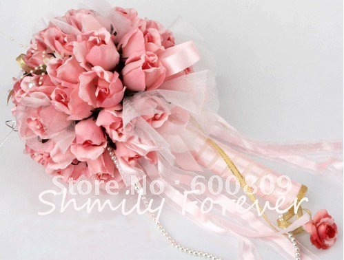 New arrival  Hot pink Rose Flower with pearls Wedding Bouquets/Bridesmaid Flower Girl Bouquets