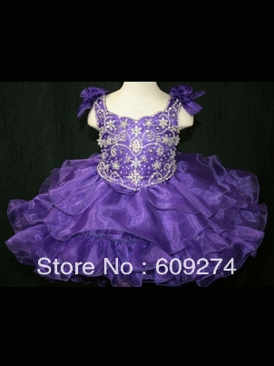 New Arrival Hot Sale Little Girl Pageant Dress Organza A line Beading About Knee Mini Purple Flower Girl Dress 2013