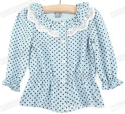 New arrival  hot sell  2013 spring/autumn girl Polka Dot long-sleeved lace collar Boutique Dress/blouse