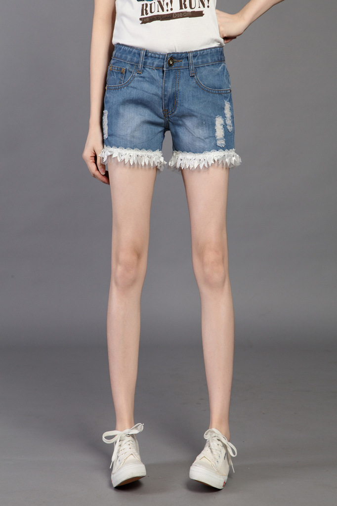 New arrival~Hot selling 1pc Fashion women's Jeans shorts spring & summer short trousers with lace Free shipping A-chic