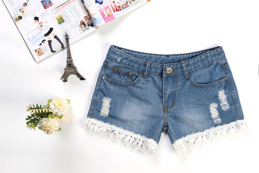 New arrival~Hot selling 5pcs Fashion women's Jeans shorts spring & summer short trousers with lace Free shipping A-chic