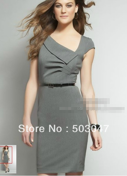 New arrival hot-selling fashion WOMEN slim unique formal dress women business working dress slanting collar dark gray color A  K