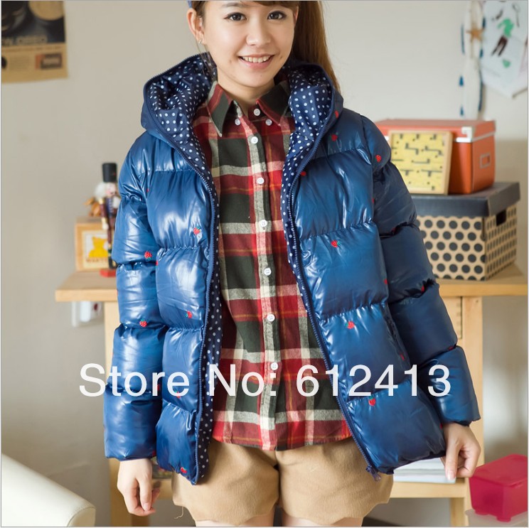 new arrival hot women winter coat leisure wild hooded strawberry embroidery jacket parkas