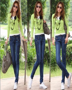 New arrival Japan/Korean Style women jeans thin stretchable denim trousers pants casual ladies pencil pants X2581