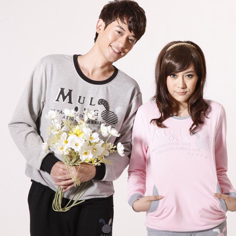 New arrival knitted 100% cotton long-sleeve cartoon casual lounge sleepwear lovers set 81185