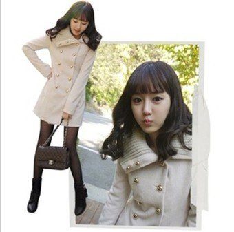 New arrival Kroean women  trench tweed coat for winter & Fall withepaulette double button#8036