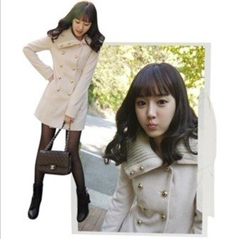 New arrival Kroean women  trench tweed coat for winter & Fall withepaulette double button#8036