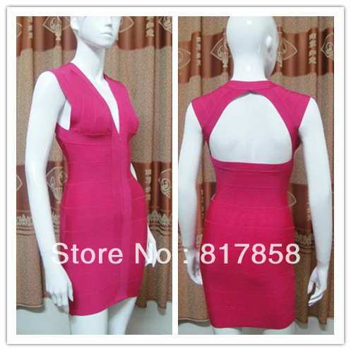 New Arrival Ladies Bandage Dress Charming  Party Dress Rose Pink