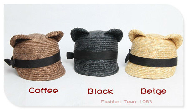 New arrival/Lady Hats/ Women Sun Hats/Paper Straw/Bear Ear Fashion Style/Spring and Summer/Free Shipping/5pcs/lot/A001