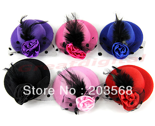 New Arrival Ladys Mini Feather Rose Top Hat Cap Lace fascinator Hair Clip Costume Accessory