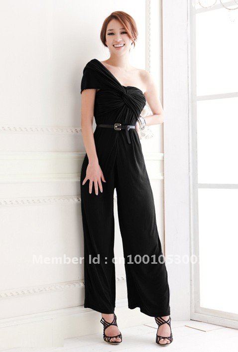 New Arrival!Ladys Sexy One Off Shoulder Long Wide Pants Jumpsuits Prompers Suits X5690 Black Blue