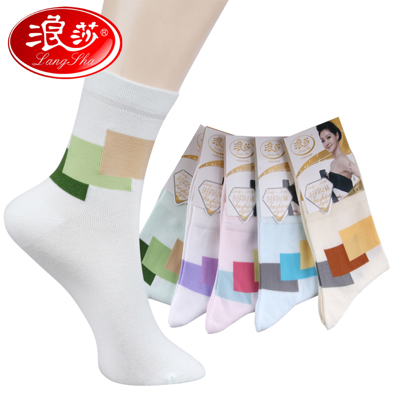 New arrival LANGSHA socks color block women's comfortable socks combed cotton thin casual socks 1 Dozen