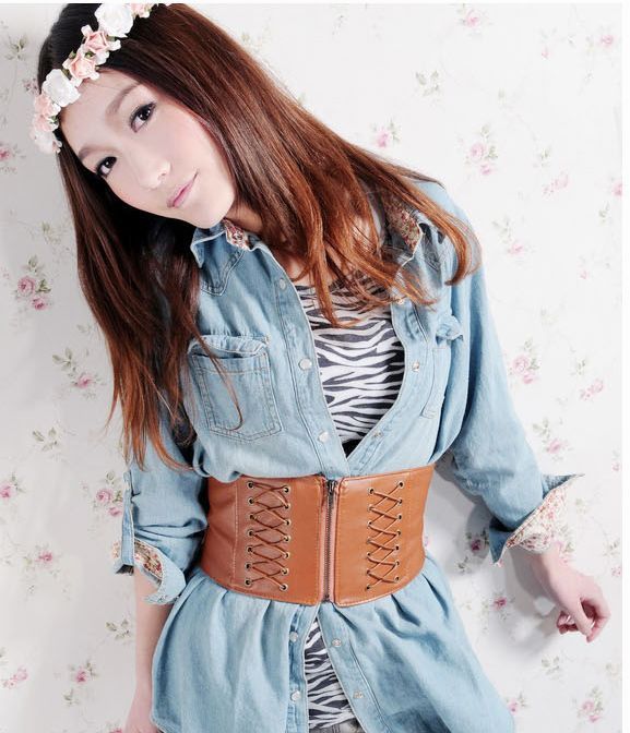 New arrival leather zipper ultra wide cummerbund elastic vest bandage big cummerbund