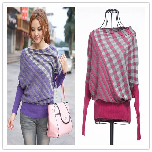 New Arrival Long-sleeved Stripe Plus Size Women Sweater Purple,Black,Green,Rose red,Knitted lady Sweaters