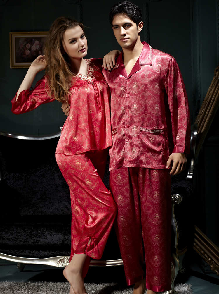 New arrival lounge noble silk smoothens faux silk lovers sleepwear lovers set